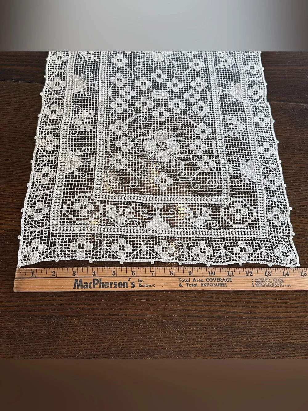 Vintage Filet Crochet Lace Banquet 18 Placemats 11x17 Runner 46x15 Ecru 19pc Set